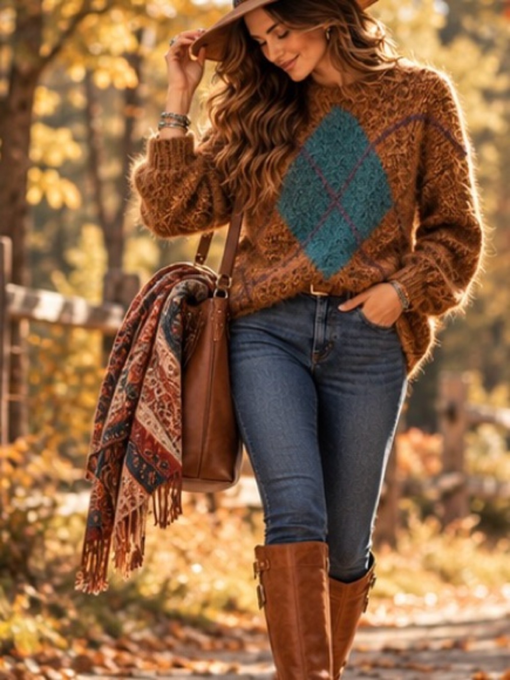 Lisa Ferranti Venezia Mohair Wool Sweater Soft Boho Vintage Brown Teal Fall | M